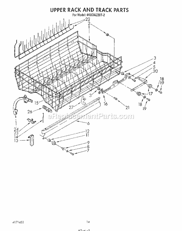KitchenAid 4KUDA220T2 Dishwasher Upper Rack and Track Diagram
