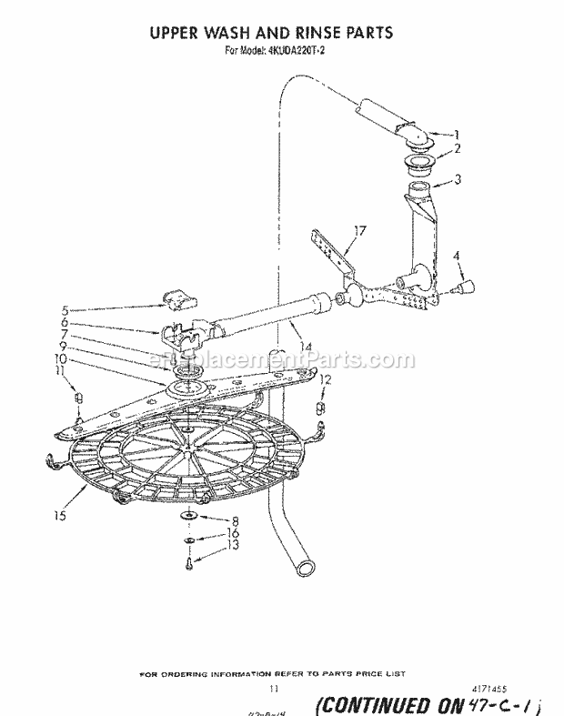 KitchenAid 4KUDA220T2 Dishwasher Upper Wash and Rinse Diagram