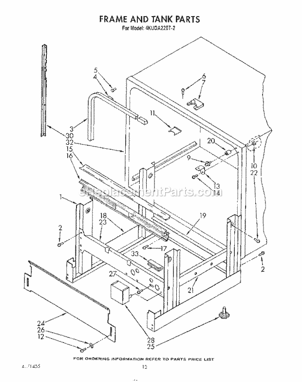KitchenAid 4KUDA220T2 Dishwasher Frame and Tank Diagram