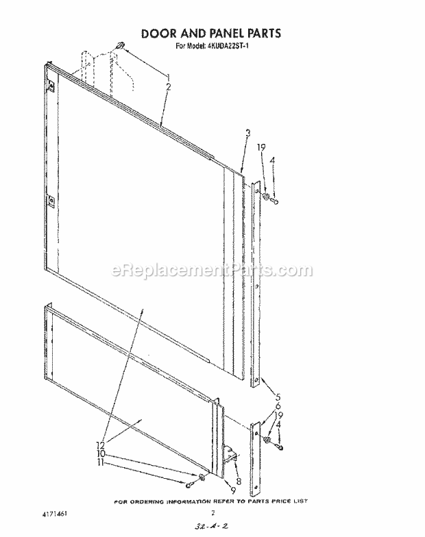 KitchenAid 4KUDA22ST1 Dishwasher Door and Panel Diagram