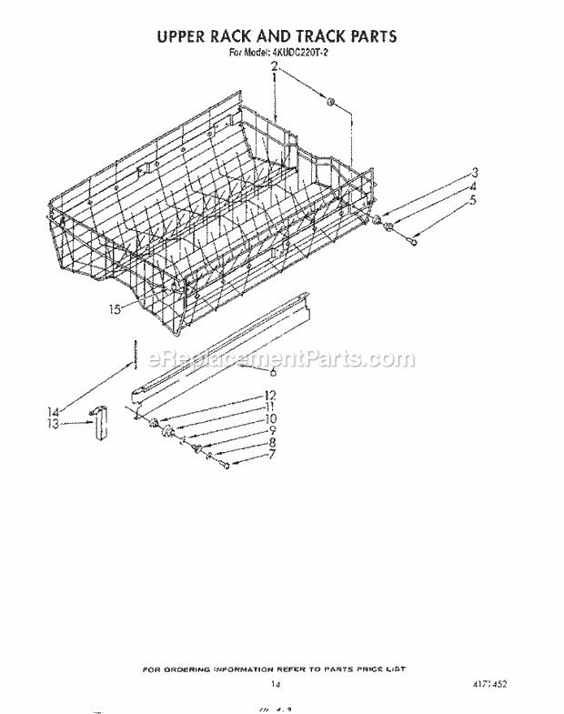 KitchenAid 4KUDC220T2 Dishwasher Upper Rack and Track Diagram