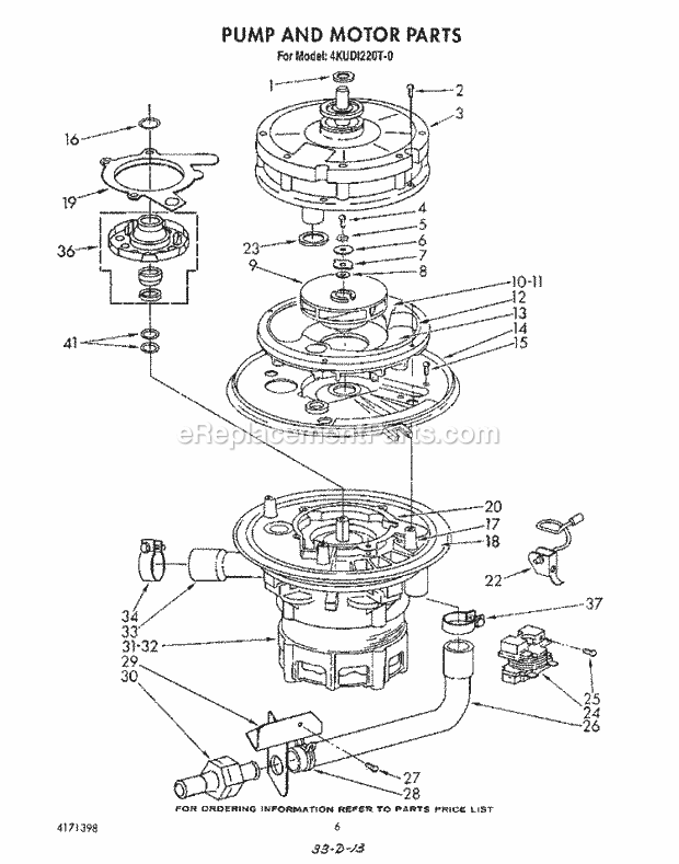KitchenAid 4KUDI220T0 Dishwasher Pump and Motor Diagram