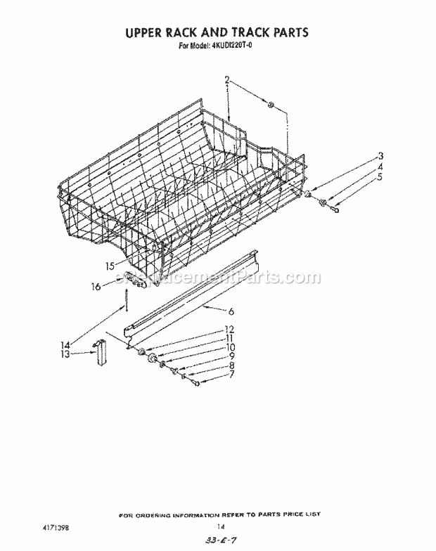 KitchenAid 4KUDI220T0 Dishwasher Upper Rack and Track Diagram