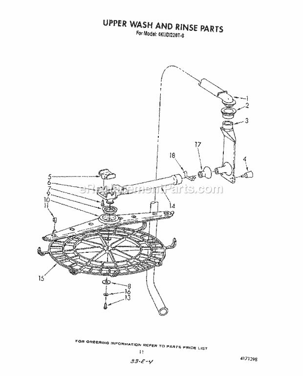 KitchenAid 4KUDI220T0 Dishwasher Upper Wash and Rinse Diagram