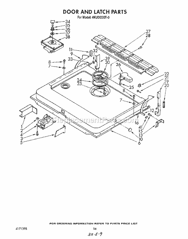 KitchenAid 4KUDI220T0 Dishwasher Door and Latch Diagram