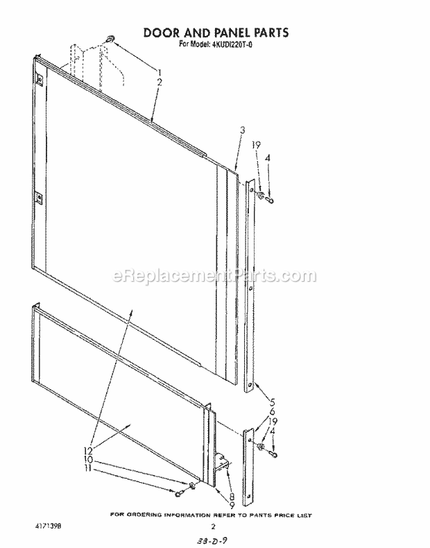 KitchenAid 4KUDI220T0 Dishwasher Door and Panel Diagram