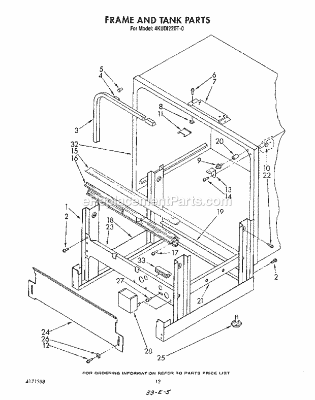 KitchenAid 4KUDI220T0 Dishwasher Frame and Tank Diagram