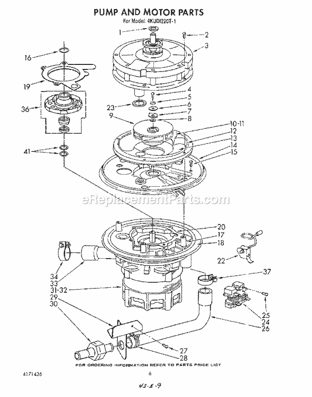 KitchenAid 4KUDI220T1 Dishwasher Pump and Motor Diagram