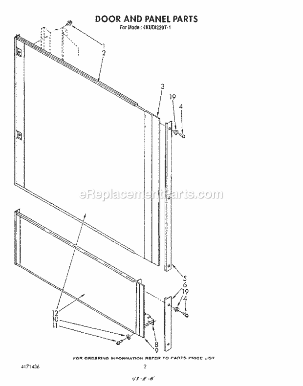 KitchenAid 4KUDI220T1 Dishwasher Door and Panel Diagram