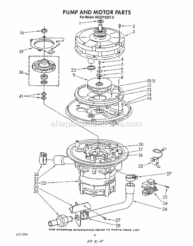 KitchenAid 4KUDP220T0 Dishwasher Pump and Motor Diagram