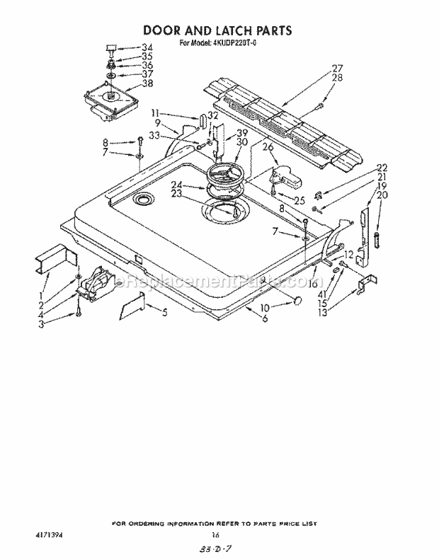 KitchenAid 4KUDP220T0 Dishwasher Door and Latch Diagram