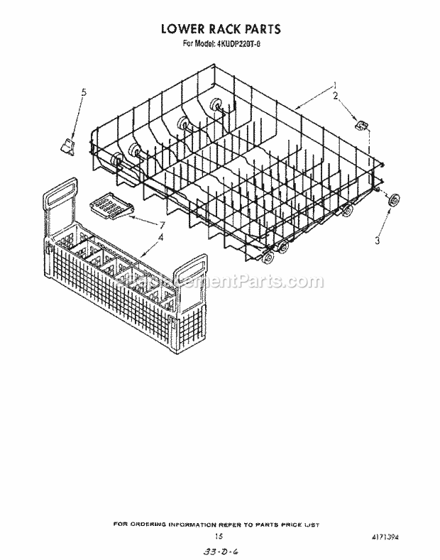 KitchenAid 4KUDP220T0 Dishwasher Lower Rack Diagram