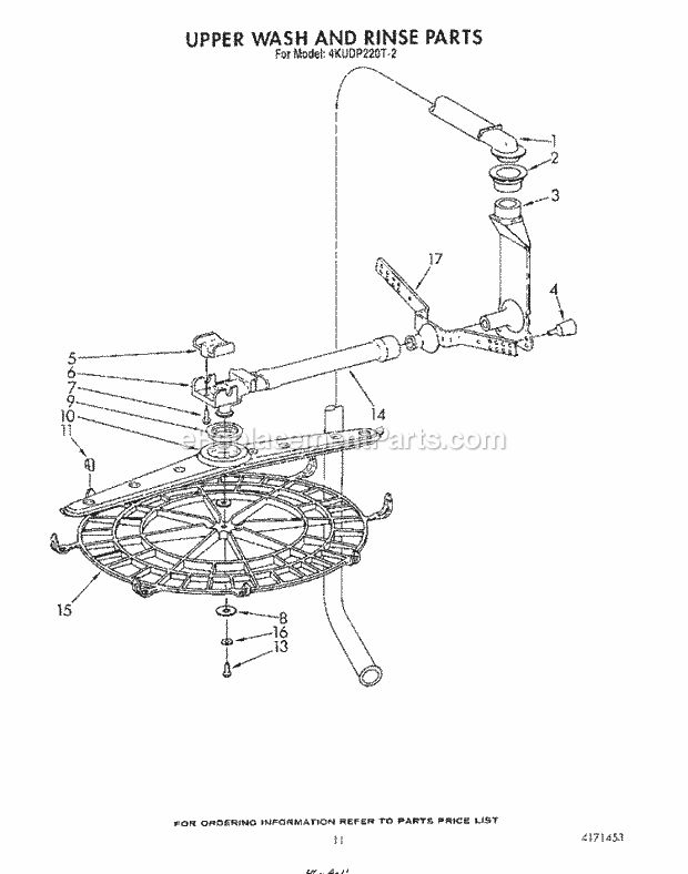 KitchenAid 4KUDP220T2 Dishwasher Upper Wash and Rinse Diagram