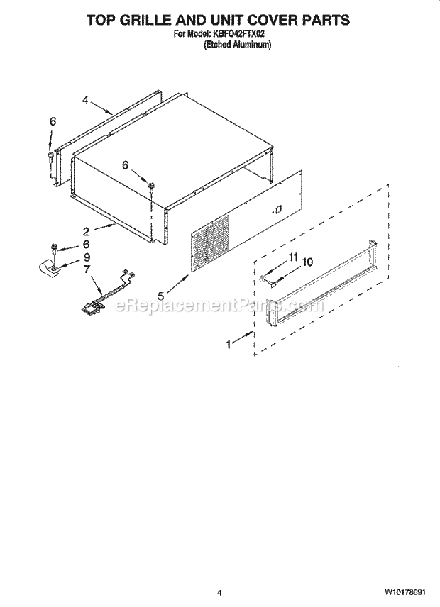 KitchenAid KBFO42FTX02 Refrigerator Top Grille and Unit Cover Parts Diagram