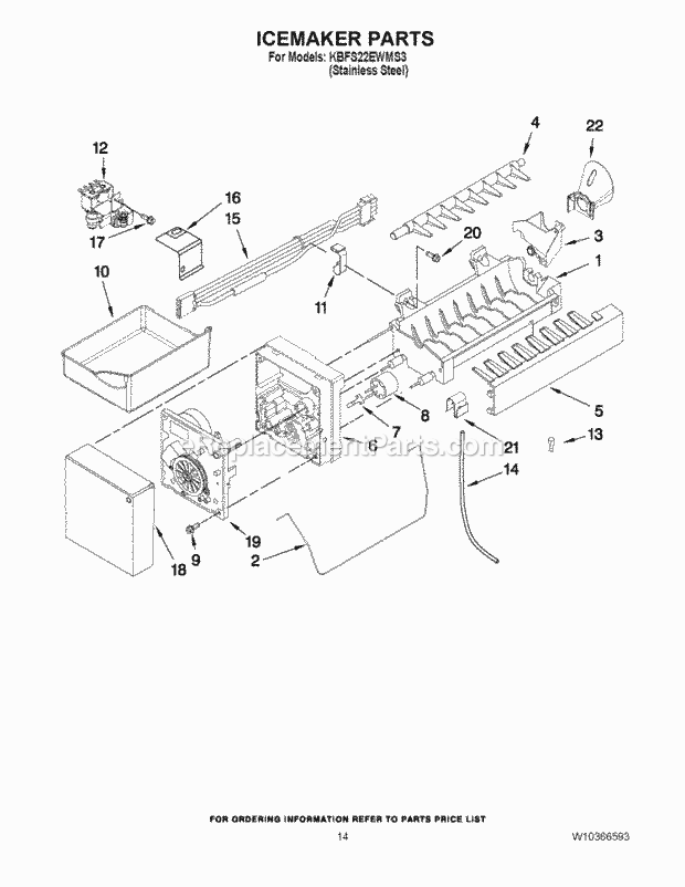 KitchenAid KBFS22EWMS3 Refrigerator Icemaker Parts Diagram