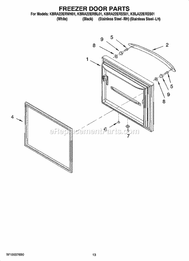 KitchenAid KBLA22ERSS01 Refrigerator Freezer Door Parts Diagram