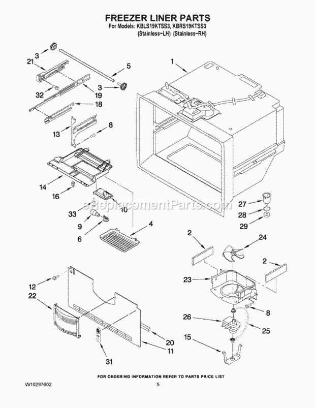 KitchenAid KBLS19KTSS3 Refrigerator Refrigerator Liner Parts Diagram