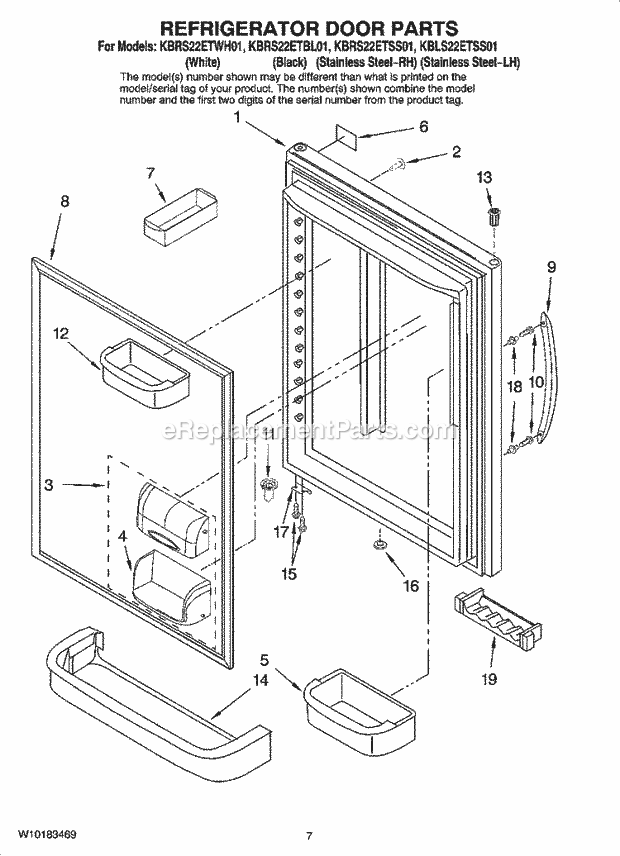 KitchenAid KBLS22ETSS01 Refrigerator Refrigerator Door Parts Diagram