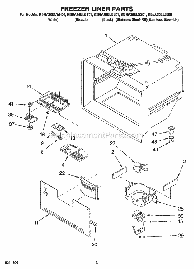 KitchenAid KBRA20ELSS01 Refrigerator Freezer Liner Parts Diagram