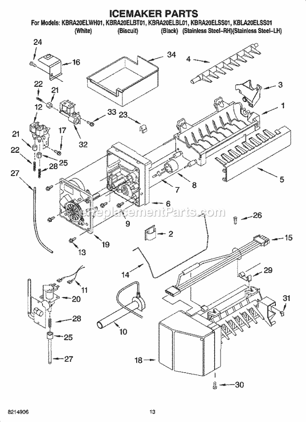 KitchenAid KBRA20ELSS01 Refrigerator Icemaker Parts Diagram