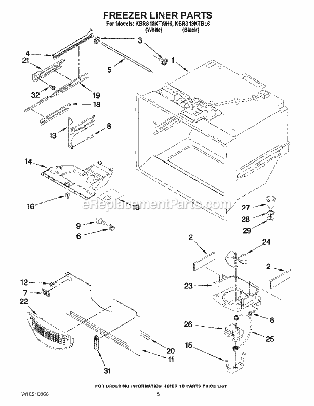 KitchenAid KBRS19KTBL6 Refrigerator Freezer Liner Parts Diagram