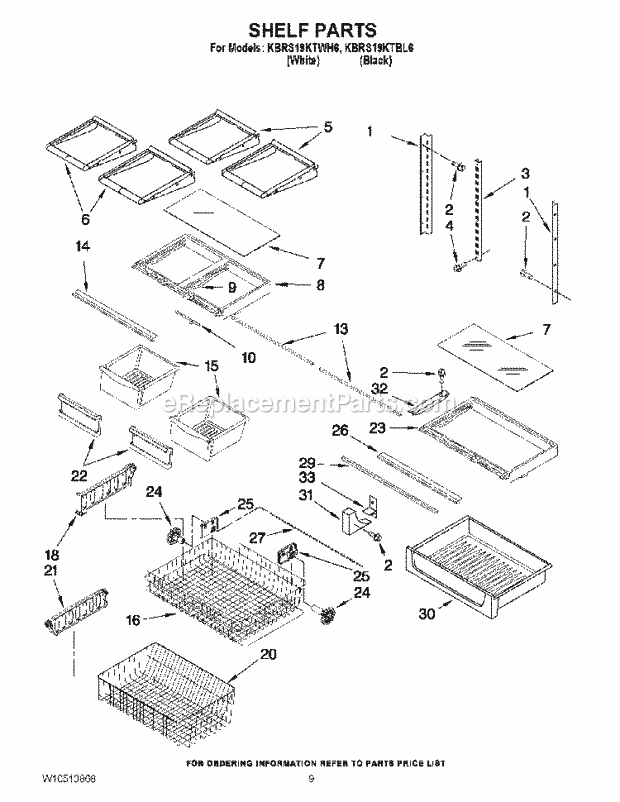 KitchenAid KBRS19KTBL6 Refrigerator Shelf Parts Diagram