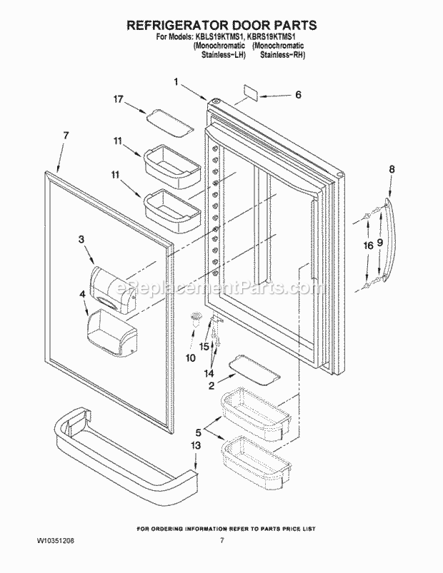 KitchenAid KBRS19KTMS1 Refrigerator Refrigerator Door Parts Diagram