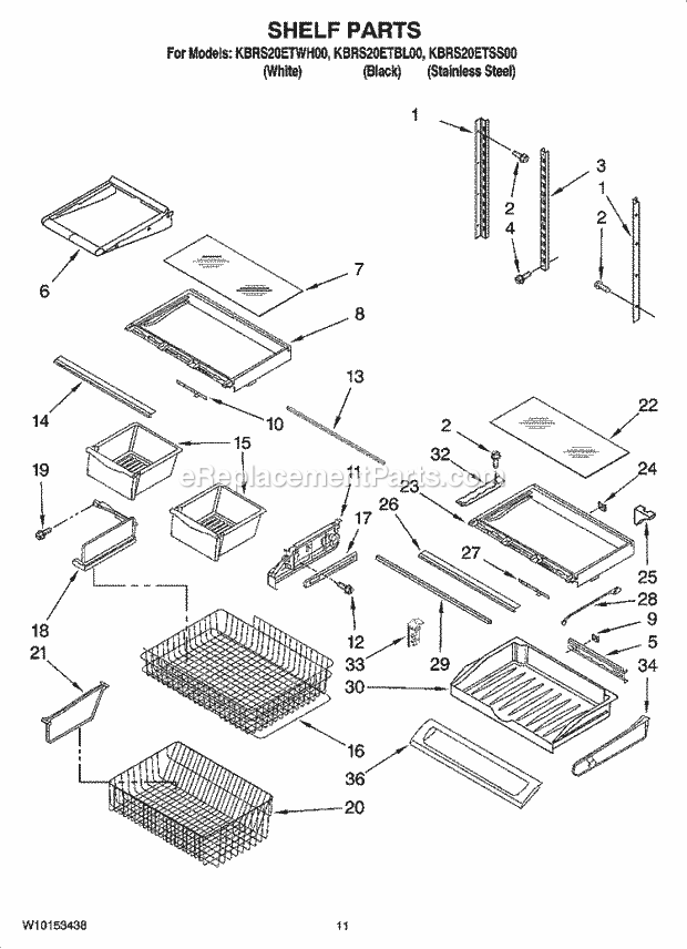 KitchenAid KBRS20ETBL00 Refrigerator Shelf Parts Diagram