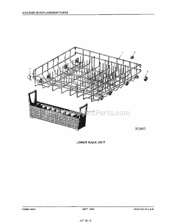 KitchenAid KDA20 Dishwasher Lower Rack Diagram