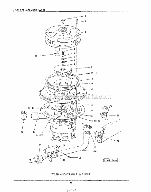 KitchenAid KDA21 Dishwasher Wash and Drain Pump Diagram