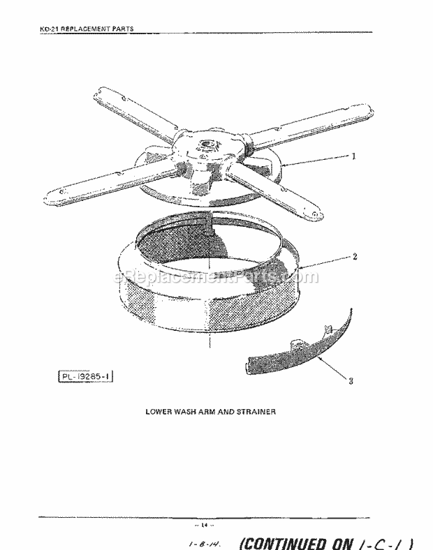 KitchenAid KDI21B Dishwasher Lower Wash Arm and Strainer Diagram