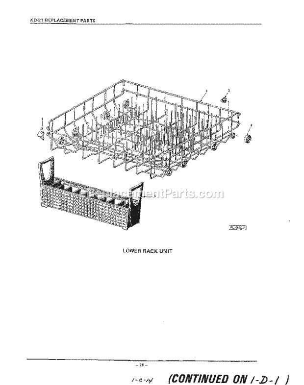 KitchenAid KDI61 Dishwasher Lower Rack Diagram