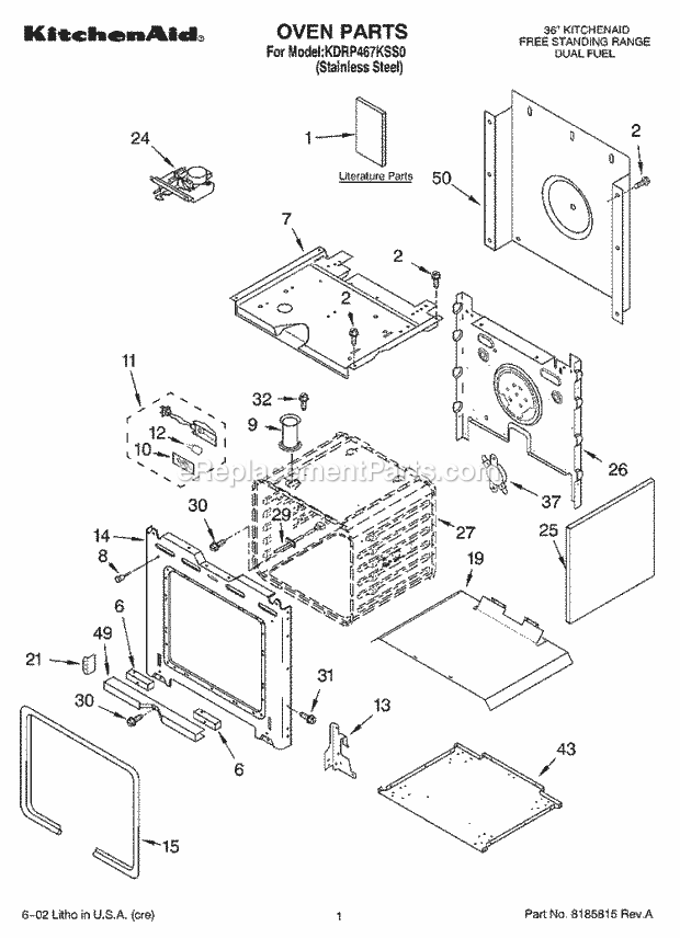 KitchenAid KDRP467KSS0 Range Oven, Literature Diagram