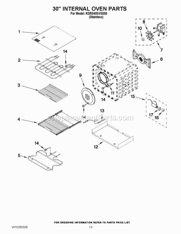 KitchenAid KDRS483VSS00 Range 30`` Internal Oven Parts Diagram