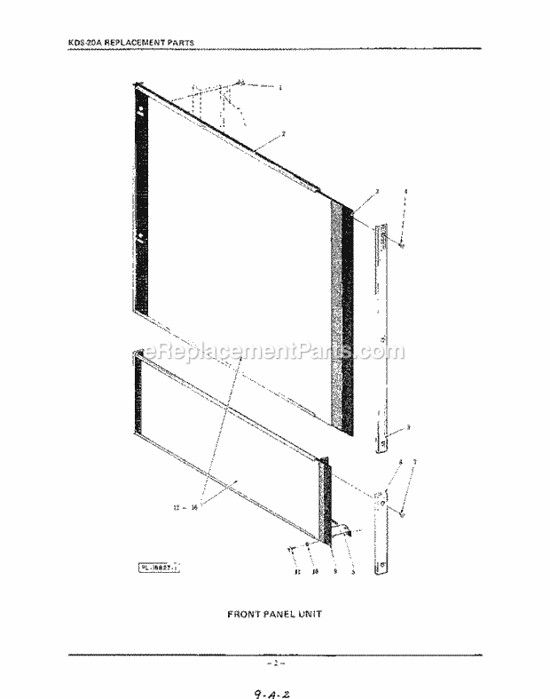 KitchenAid KDS20A Dishwasher Front Panel Diagram