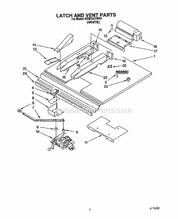 KitchenAid KEBI141YWH1 Range Latch and Vent Diagram