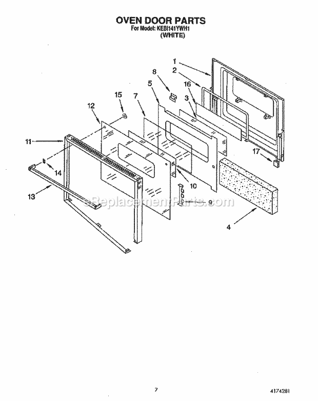 KitchenAid KEBI141YWH1 Range Oven Door Diagram