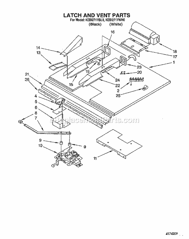 KitchenAid KEBI271YBL0 Range Latch and Vent Diagram