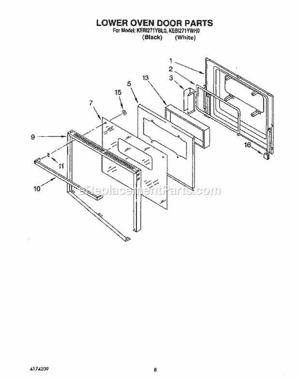 KitchenAid KEBI271YBL0 Range Lower Oven Door Diagram