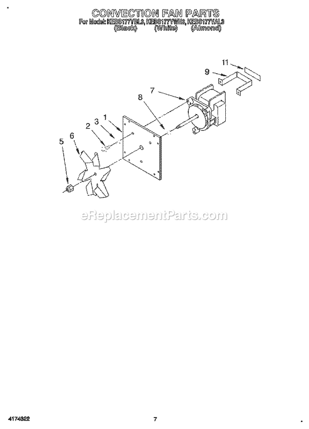 KitchenAid KEBS177YWH3 Range Convection Fan Diagram