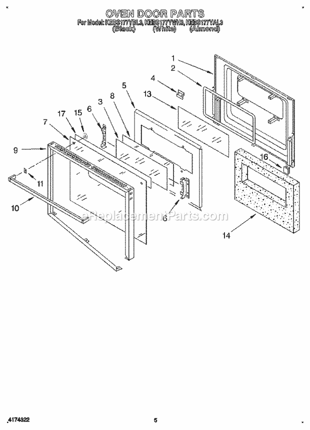 KitchenAid KEBS177YWH3 Range Oven Door Diagram