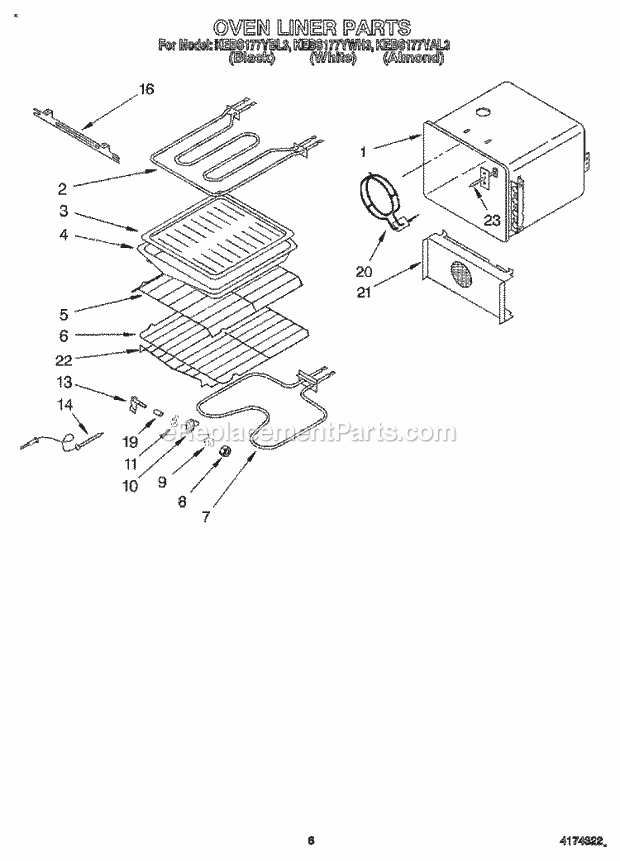 KitchenAid KEBS177YWH3 Range Oven Liner Diagram