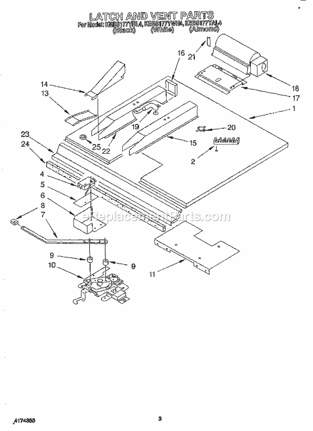 KitchenAid KEBS177YWH4 Range Latch and Vent Diagram