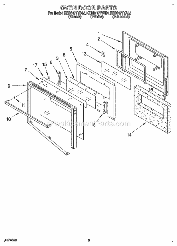 KitchenAid KEBS177YWH4 Range Oven Door Diagram