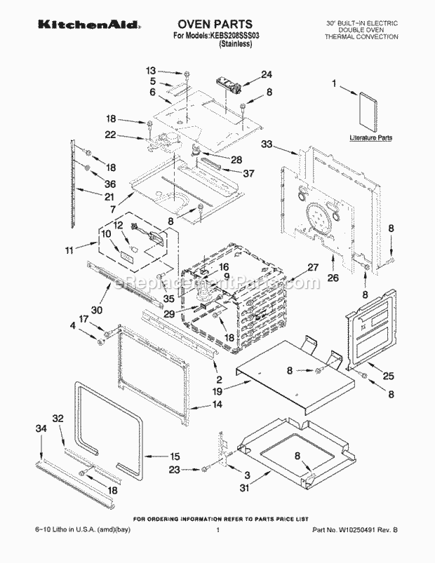 KitchenAid KEBS208SSS03 Oven Oven Parts Diagram