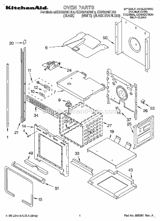 KitchenAid KEBS278DBL6 Oven Oven Diagram