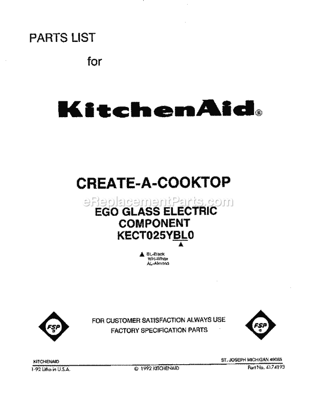 KitchenAid KECT025YWH0 Range Page C Diagram