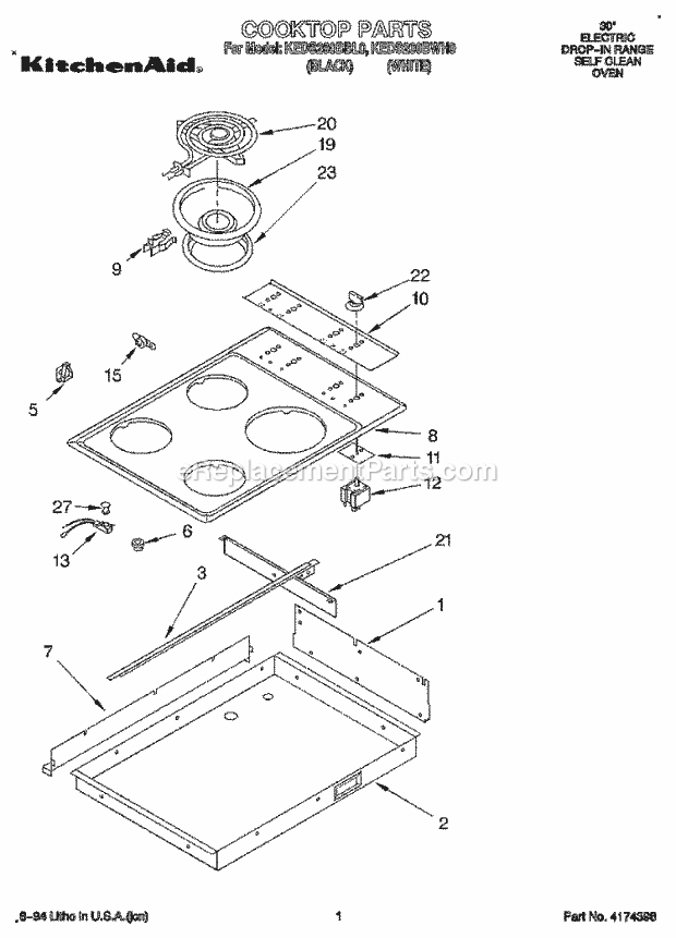 KitchenAid KEDS200BWH0 Range Cooktop Diagram