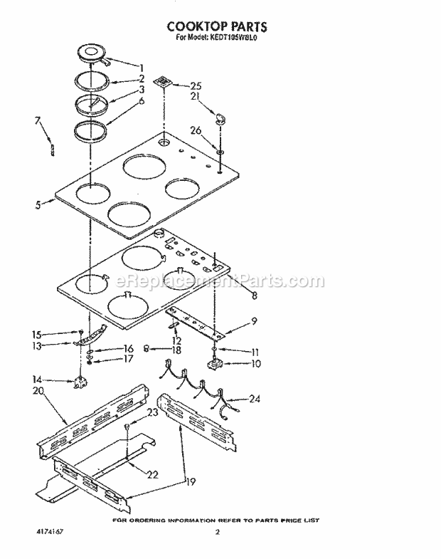 KitchenAid KEDT105WWH0 Range Cooktop Diagram