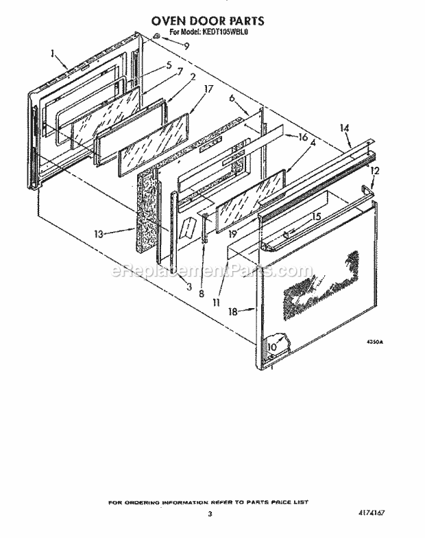 KitchenAid KEDT105WWH0 Range Oven Door Diagram